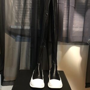 Women's Black Over-the-Knee Boots with White Sole